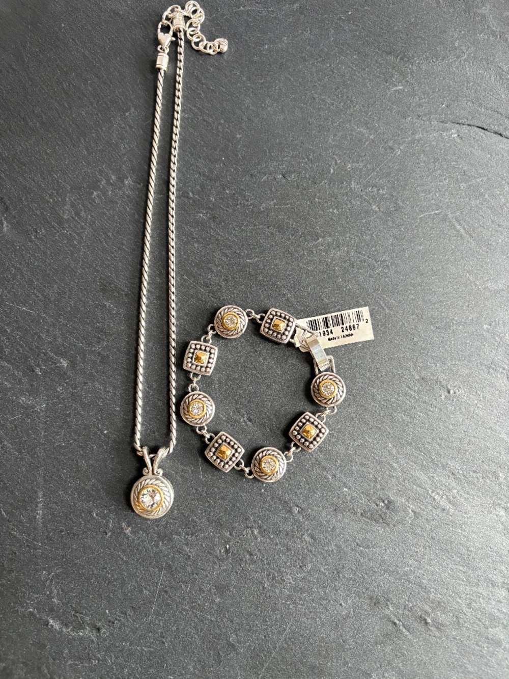 Brighton Heiress Two-Tone Crystal Pendant Necklace & Link Bracelet Set